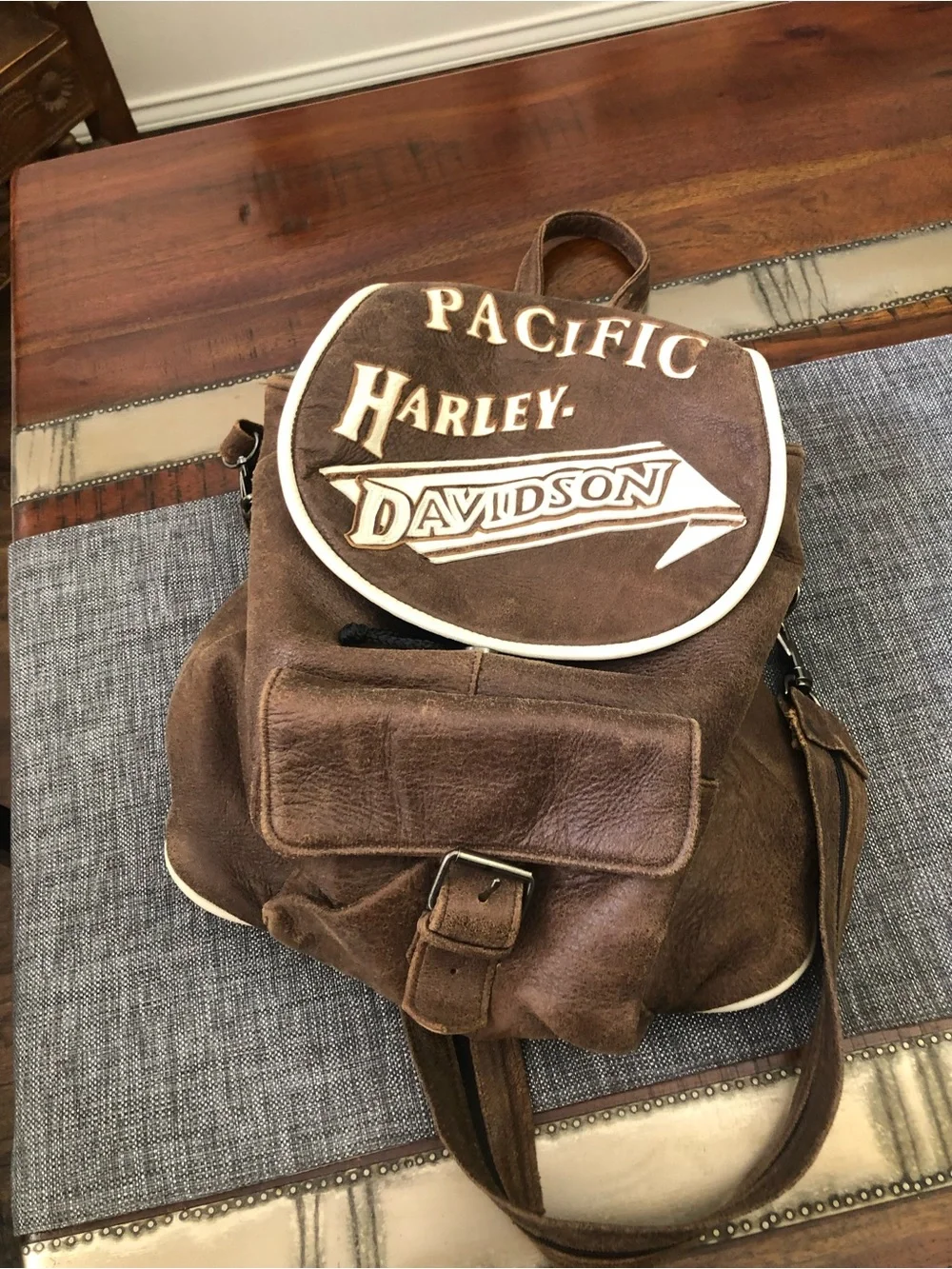 Harley-Davidson Brown Leather Pacific Logo Backpack with Cream Trim Lambskin